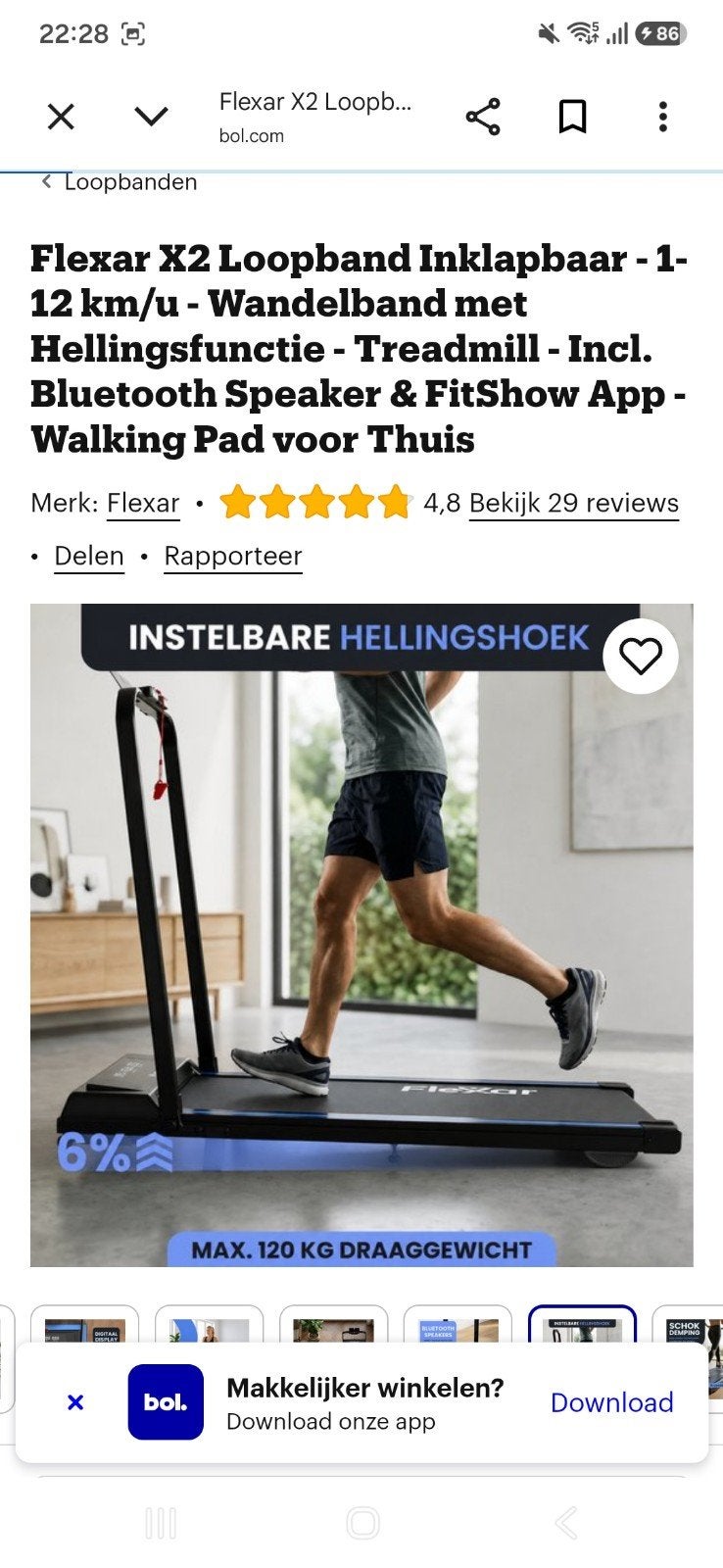 Foto 8 van Flexar X2 Loopband - Inklapbaar - Hellingfunctie - Bluetooth