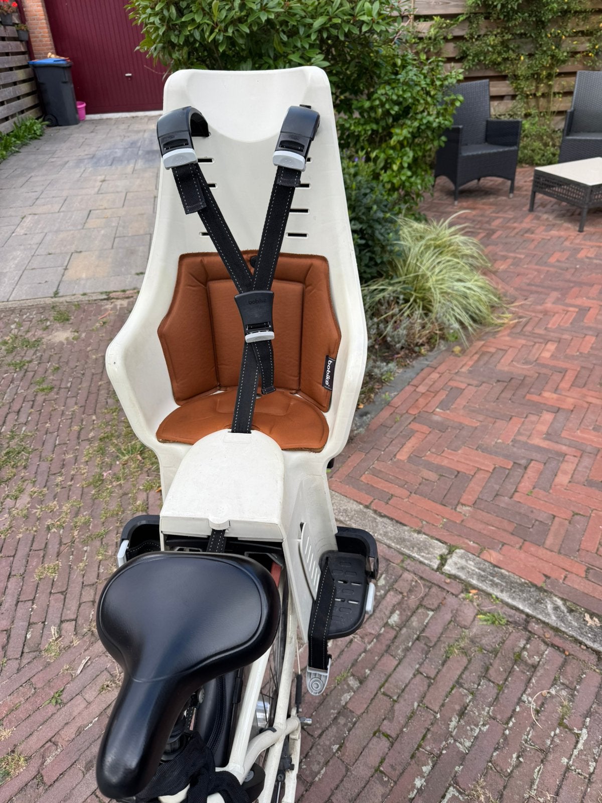 Bobike fietsstoeltje achter incl bagagedrager bevestiging, Achterzitje, Ophalen, 15 t/m 25 kg, Gebruikt