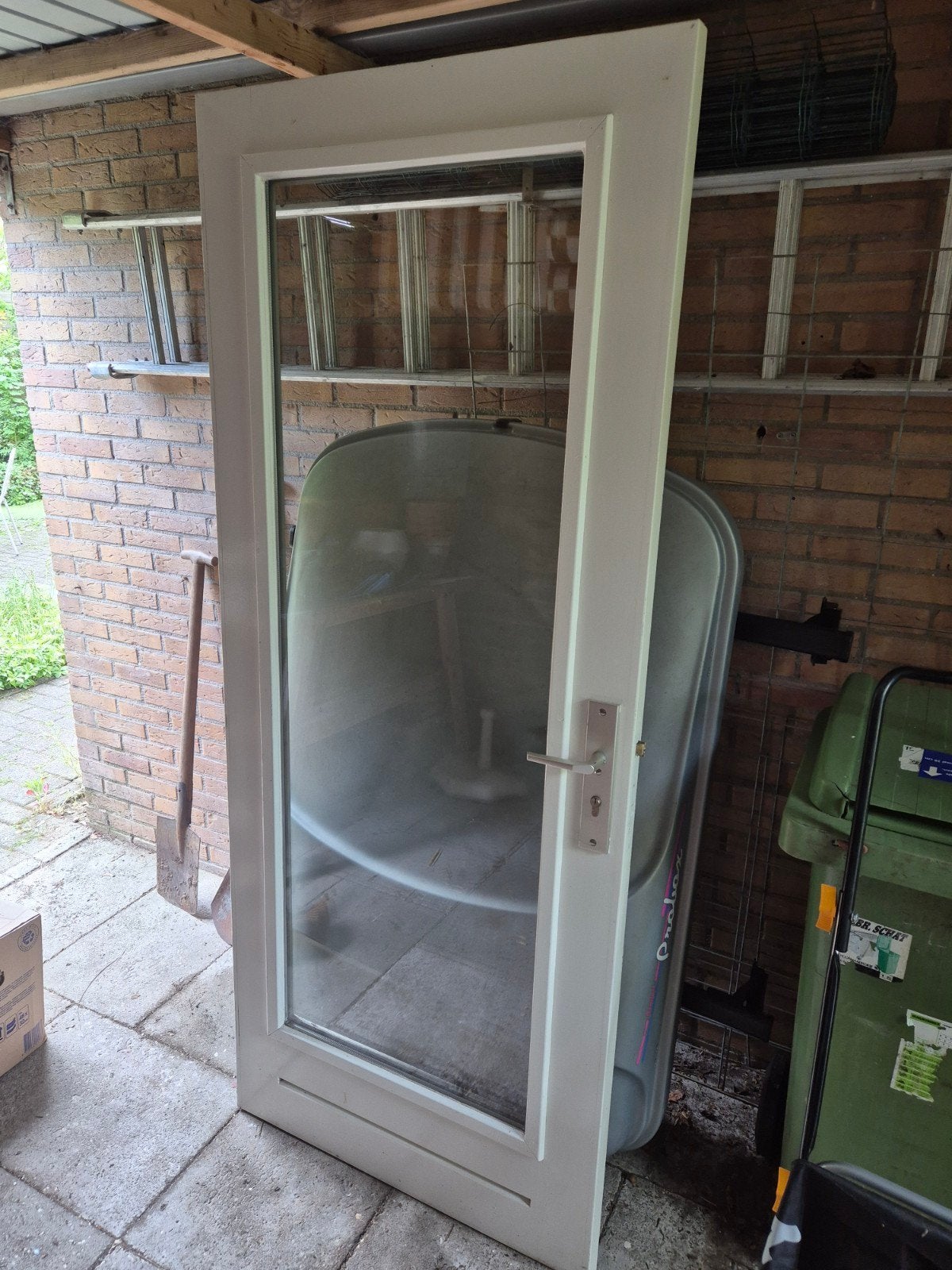 Zware hardhouten buitendeur 201x82,5cm met dubbel glas, Ophalen, Gebruikt, 80 tot 100 cm, Buitendeur