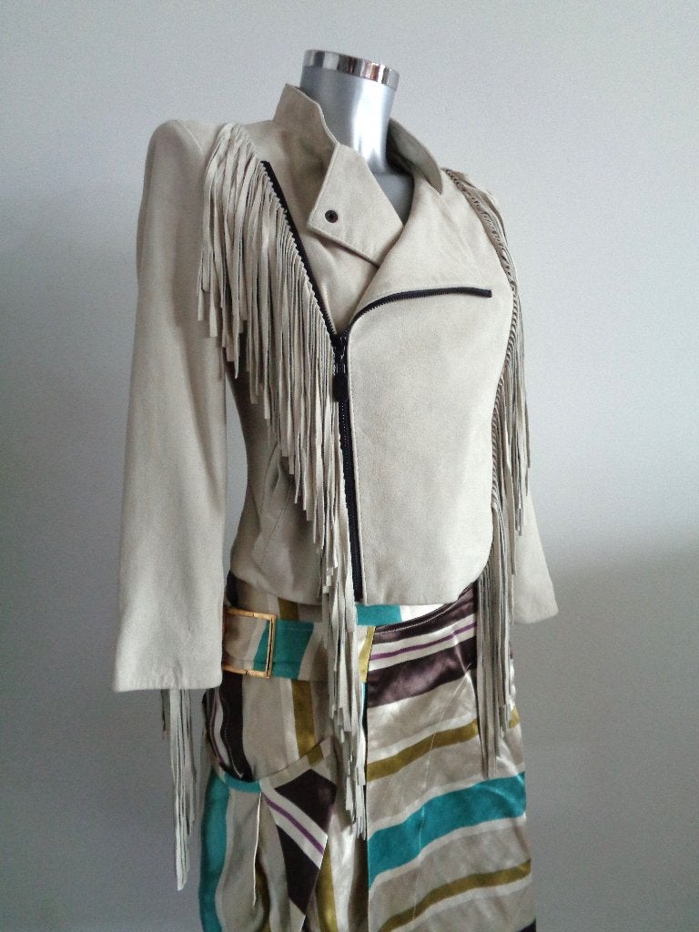 PRUNE zacht leren jasje met fringe, maat 36 NIEUW, Kleding | Dames, Beige, Nieuw, Ophalen of Verzenden, Jasje