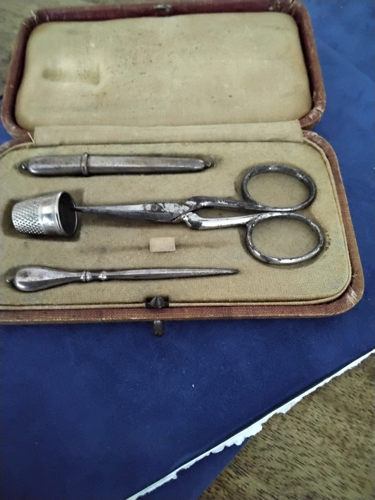Antiek Naaigerei Set in Etui, Ophalen of Verzenden