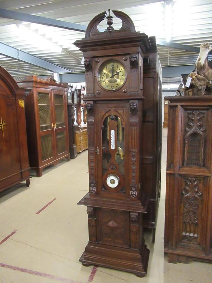 Oer 08992 ANTIEKE eiken Gründerzeit staande klok + barometer, Ophalen