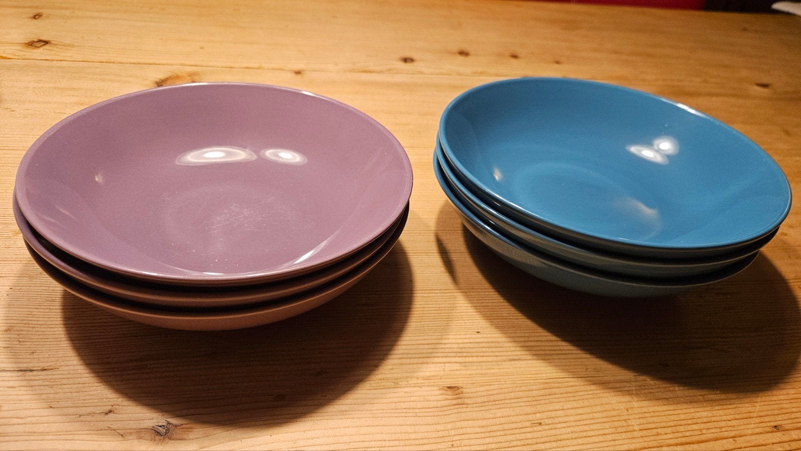 6 diepe borden Excelsa - 3 blauw, 3 paars, Ophalen, Zo goed als nieuw, Bord(en), Overige stijlen