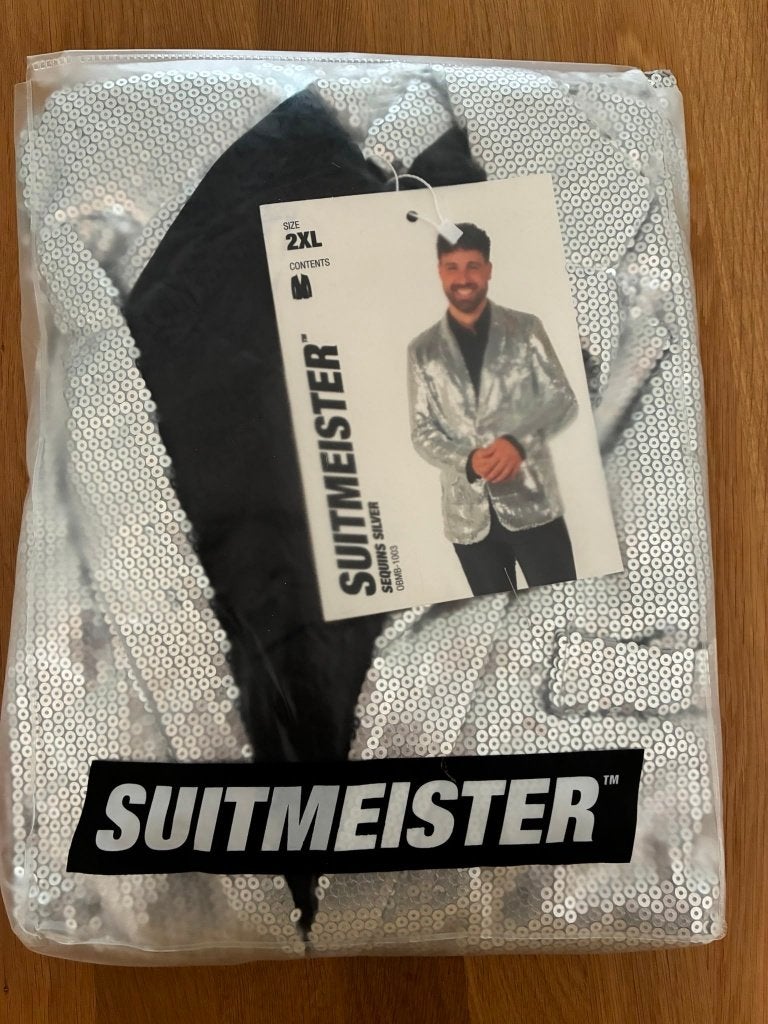 Feestkostuum zilver, Kleding | Heren, Kostuums en Colberts, Overige kleuren, Nieuw, Overige maten, Ophalen of Verzenden