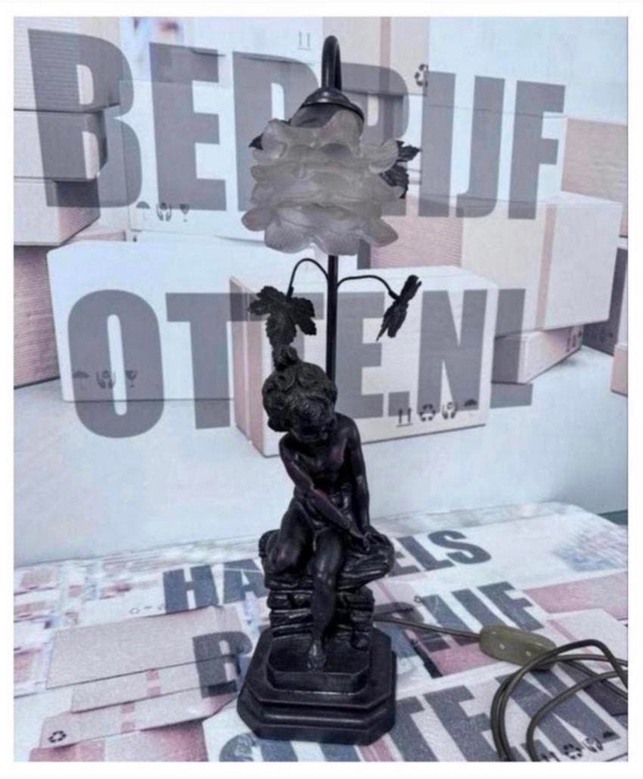 Antieke Franse lamp 1920 moreau barok antiek bronzen effect, Antiek en Kunst, Ophalen of Verzenden