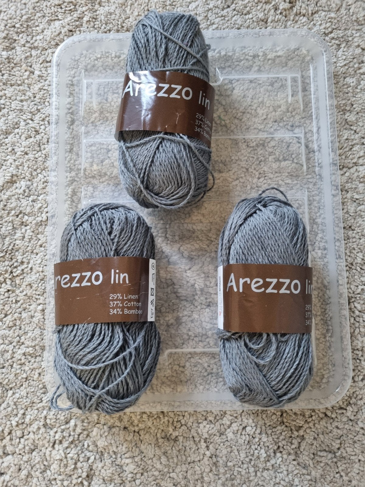 3 bollen Arezzo Lin garen - grijs (29% linnen, 37% katoen), Hobby en Vrije tijd, Ophalen of Verzenden, Nieuw, Breien of Haken