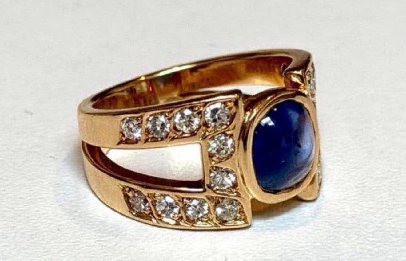 Prachtige 18 karaat gouden ring met saffier en 20 diamanten!, 18 tot 19, Ophalen of Verzenden, Met edelsteen, Dame