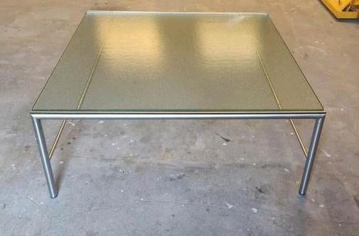 Martin Visser x 't Spectrum rvs salontafel met glazen blad, Huis en Inrichting, Tafels | Salontafels, Ophalen, Gebruikt, 100 tot 150 cm