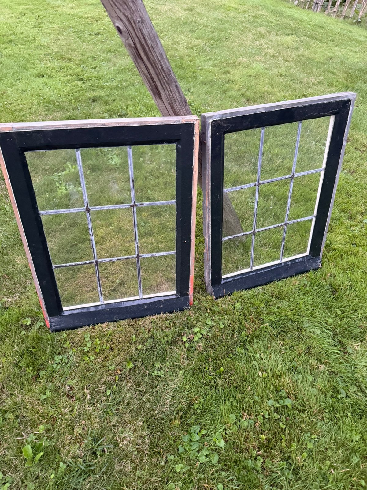 2x houten raam met glas in lood, Ophalen, Gevelraam of Ruit, Gebruikt, Minder dan 80 cm