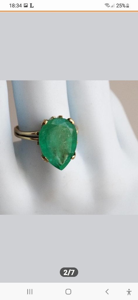 GOUD -GOUDEN 14 krt RING m. GROTE NAT, SMARAGD  v. 7,53 CRT, Gebruikt, Verzenden, 19 tot 20, Met edelsteen