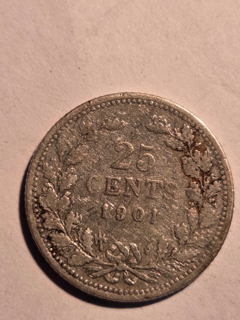 Kwartje 1901, Zilver, 25 cent, Ophalen of Verzenden, Koningin Wilhelmina