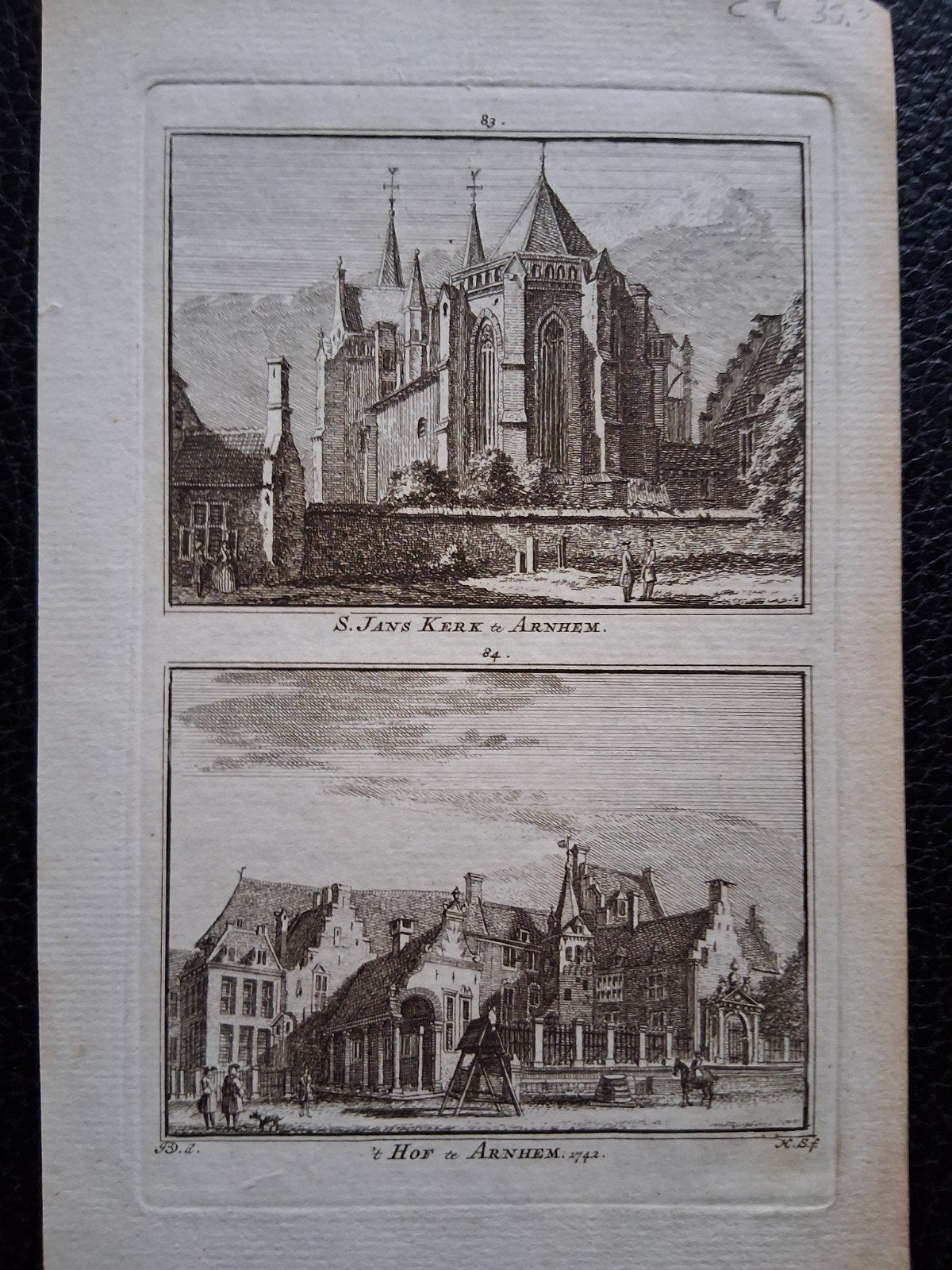 arnhem S. Jans Kerk & 't Hof, Stadsgezicht, Ophalen of Verzenden, Gravure, Met tekst