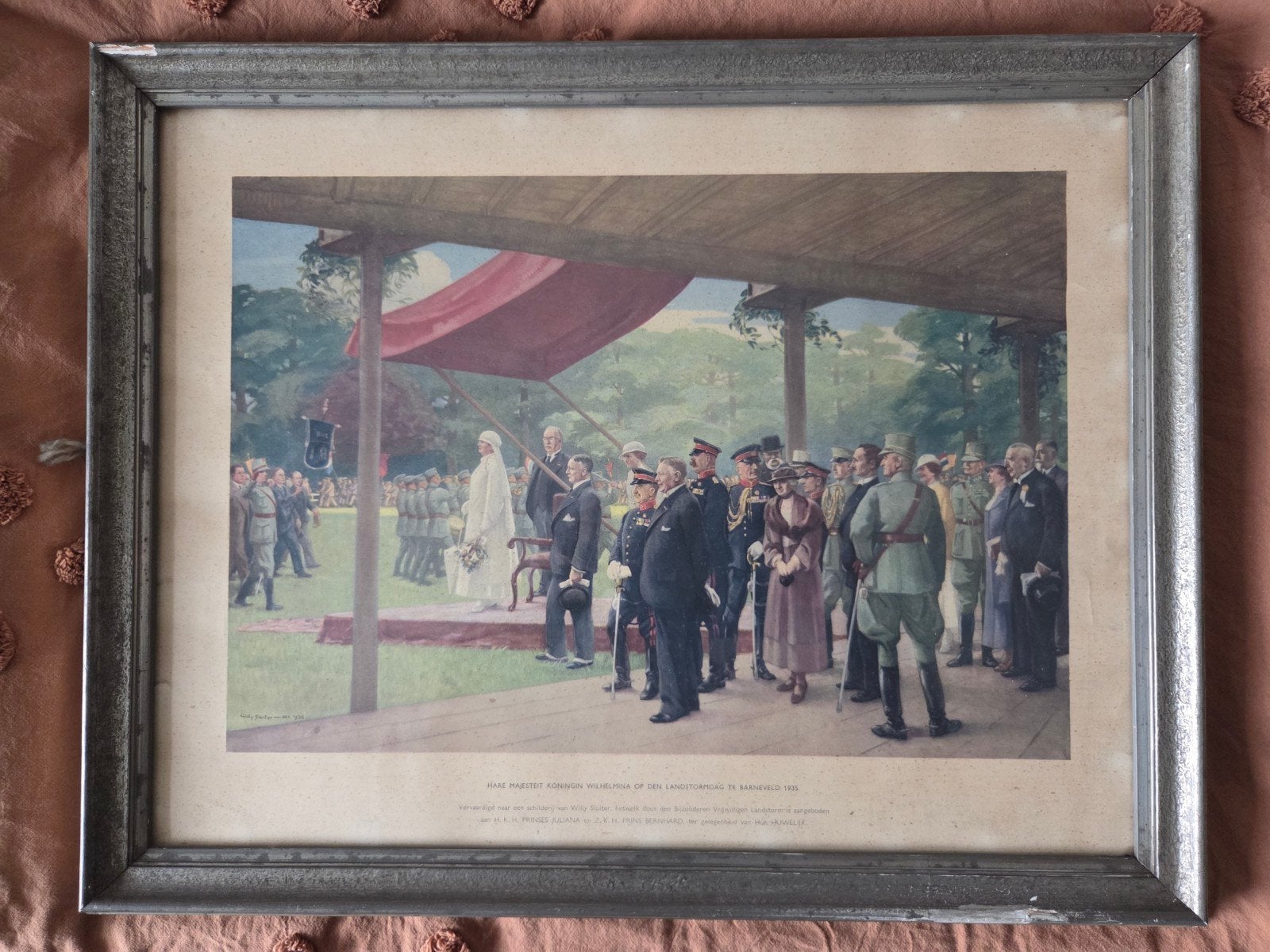 Historische prent: Koningin Wilhelmina op Landstormdag 1935, Antiek en Kunst, Ophalen of Verzenden