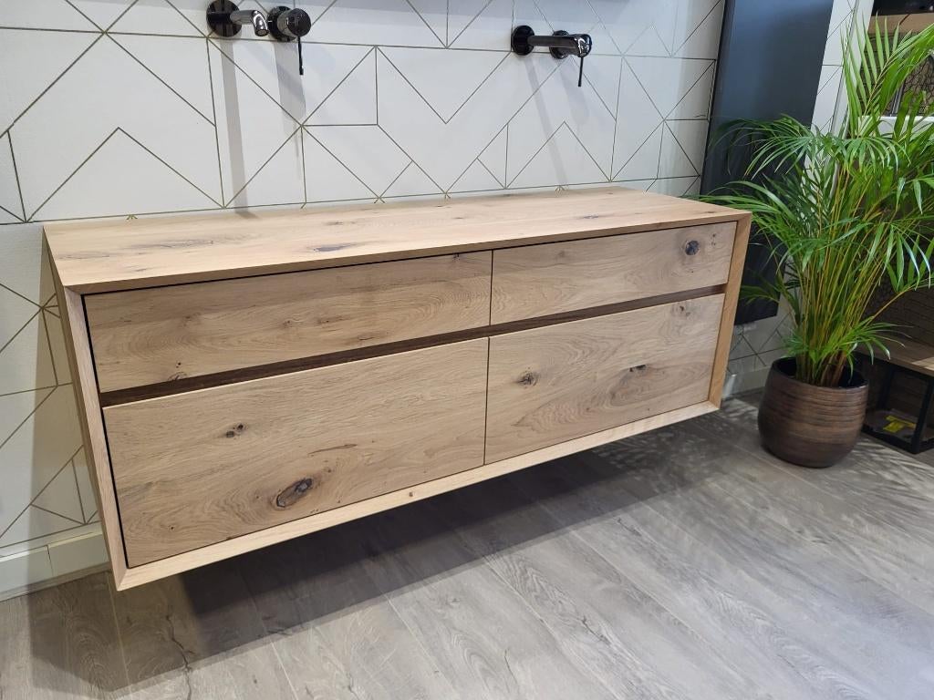 Massief Eiken Houten Badmeubel 140cm TBV Waskom, 100 tot 150 cm, Nieuw, Ophalen of Verzenden, Minder dan 100 cm