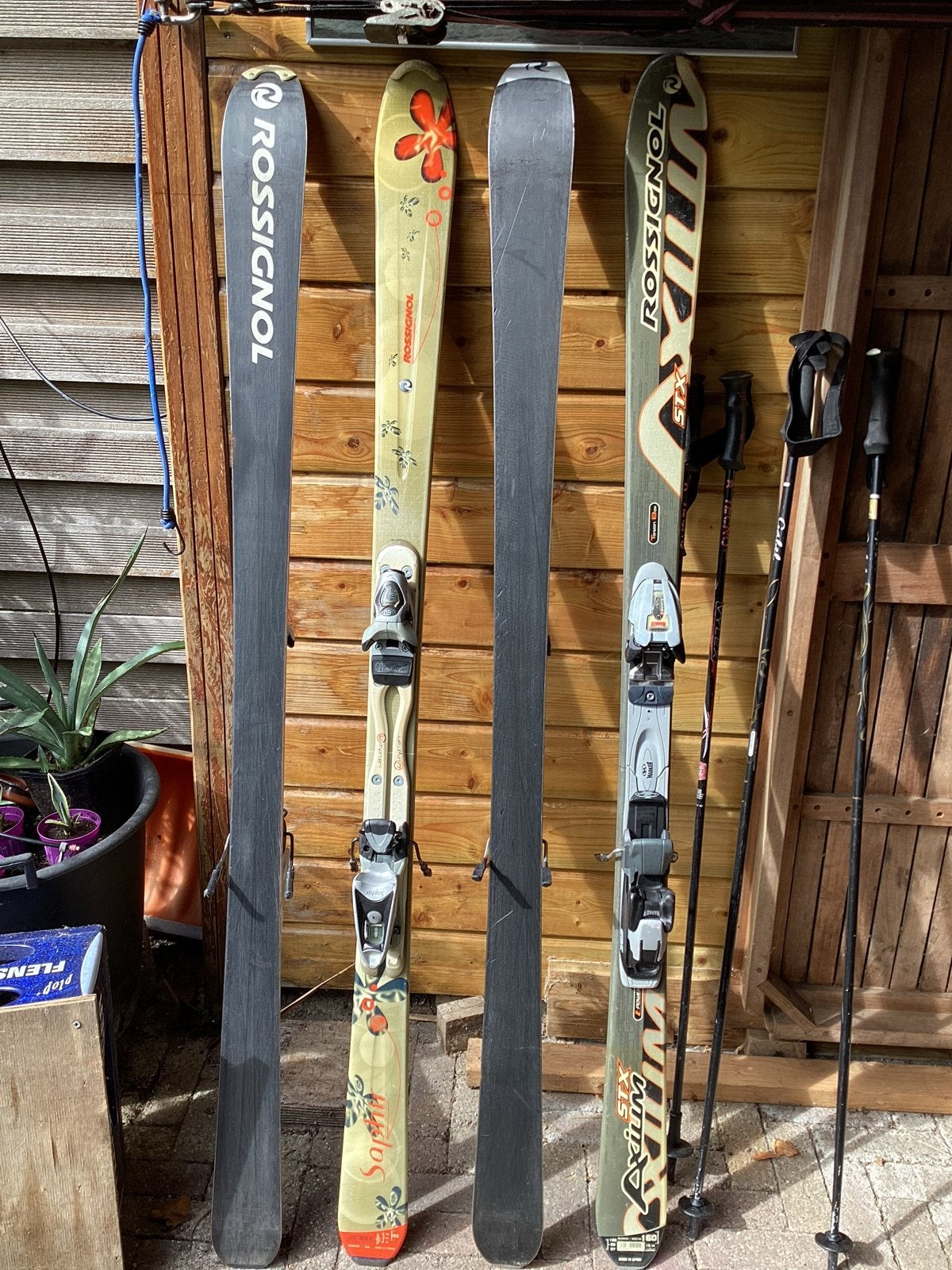2 sets Rossignol ski's (dames/heren) met stokken - 160cm, Ophalen, 160 tot 180 cm, Gebruikt, Rossignol