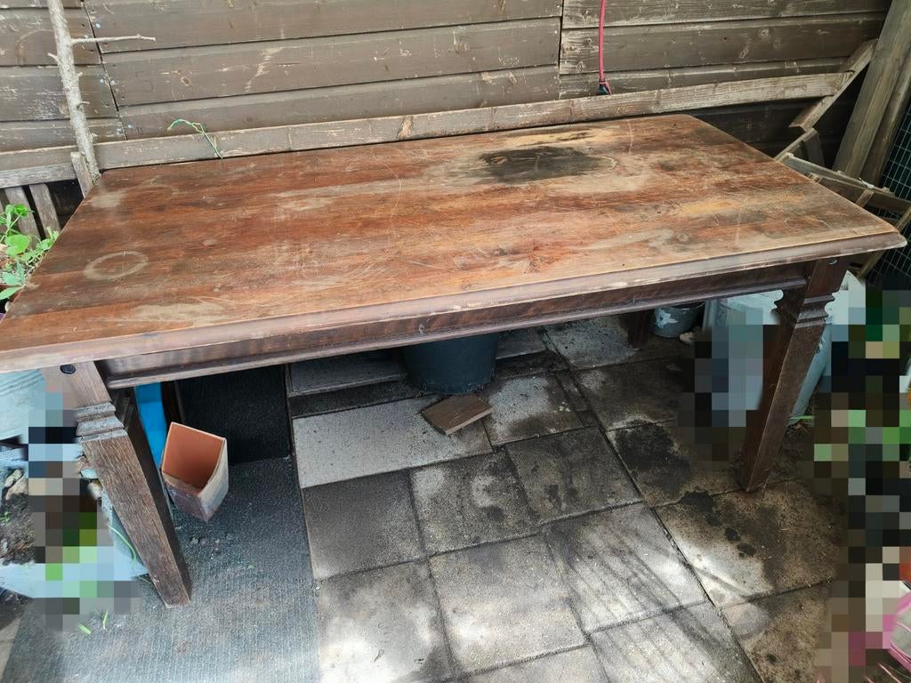 Gratis afhalen oude donker eiken tafel heeft liefde nodig!, Ophalen, Gebruikt, 200 cm of meer, 50 tot 100 cm