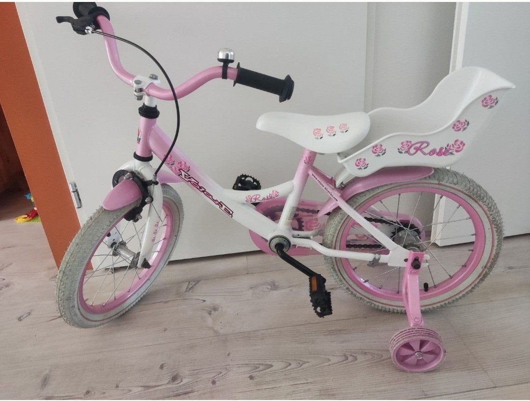Volare Roze Kinderfiets 16 inch met zijwieltjes &poppendrage, Ophalen, Zijwieltjes, 16 tot 20 inch, Velgrem