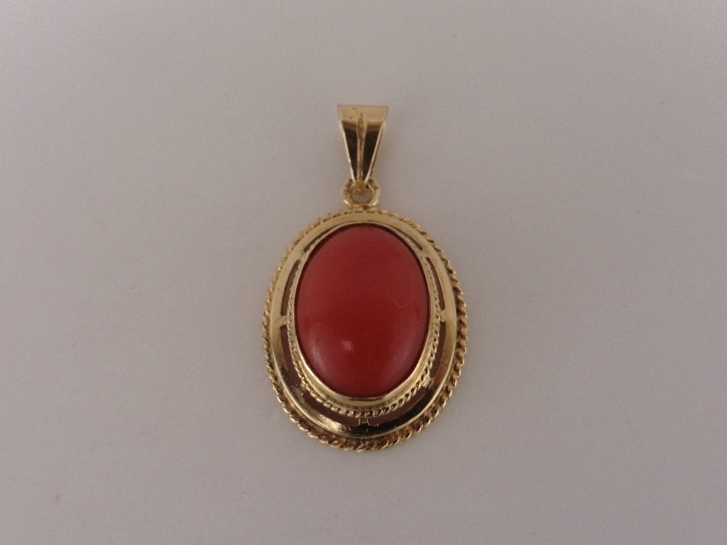 Gouden hanger met bloedkoraal                           G107, Sieraden, Tassen en Uiterlijk, Gebruikt, Overige voorstellingen