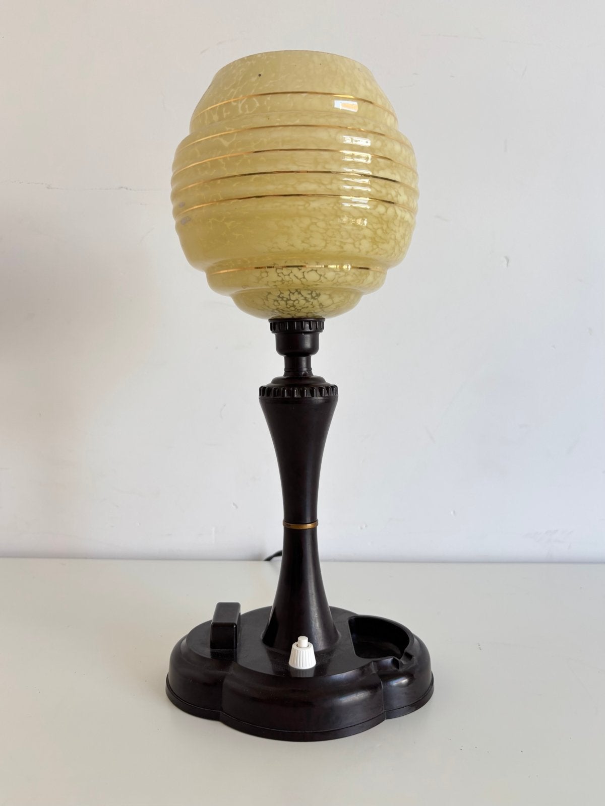 Art deco tafellamp, bakeliet met gewolkt glas, jaren 30, Gebruikt, ..., Ophalen of Verzenden, ...