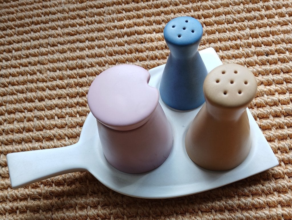 pastel trendy peper zout & mosterd stel porselein vintage, Antiek en Kunst, Verzenden