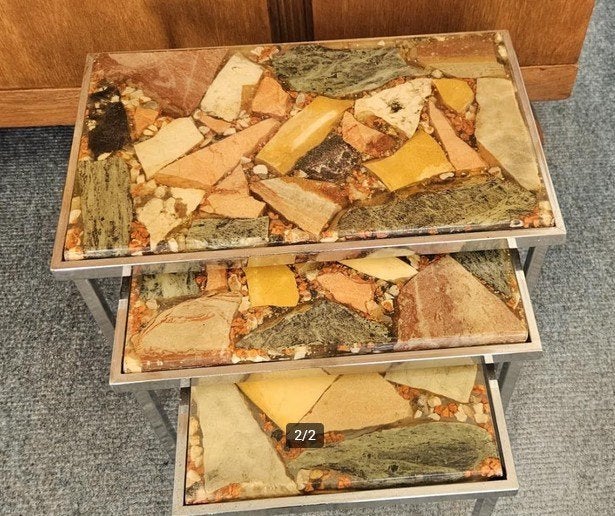 Vintage tafeltjes Nesting Set Mimiset Marmer Epoxy Chroom, Ophalen, Minder dan 55 cm, Gebruikt, Vintage onyx mimi set