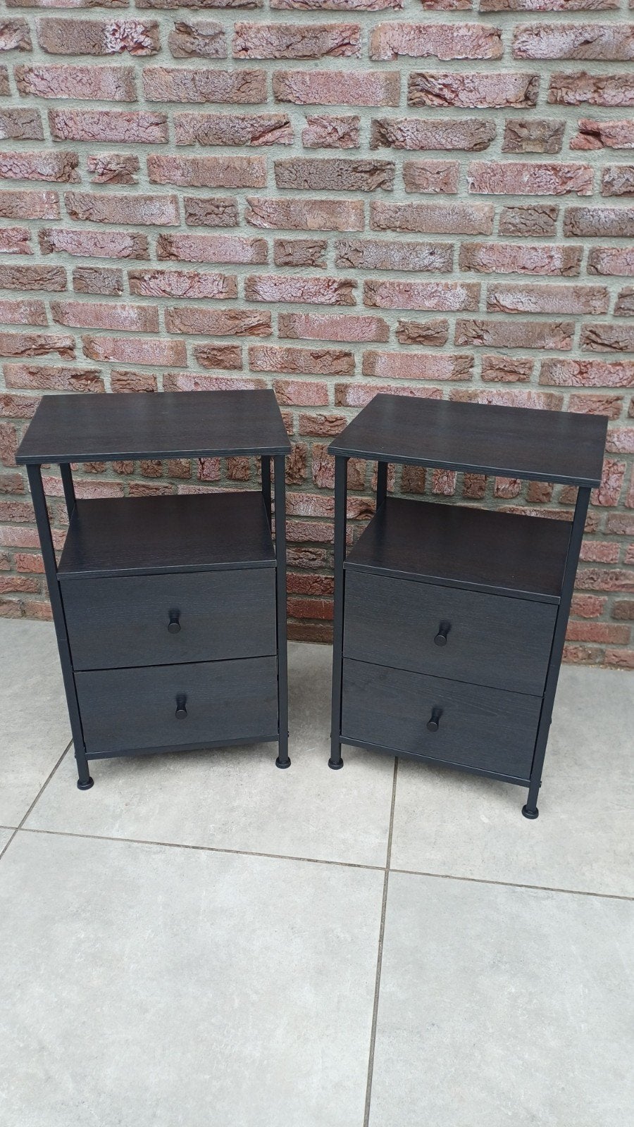 Nachtkastje Bijzettafel set van 2 Zwart Hout 38x28x61cm, Huis en Inrichting, Slaapkamer | Nachtkastjes, Minder dan 45 cm, Metaal of Aluminium