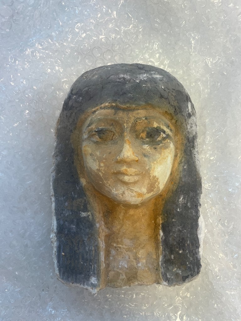 Egypte beeld: gezicht Egyptische vrouw, Ophalen of Verzenden, 20 - 50 cm, Steen of Keramiek, Beeld