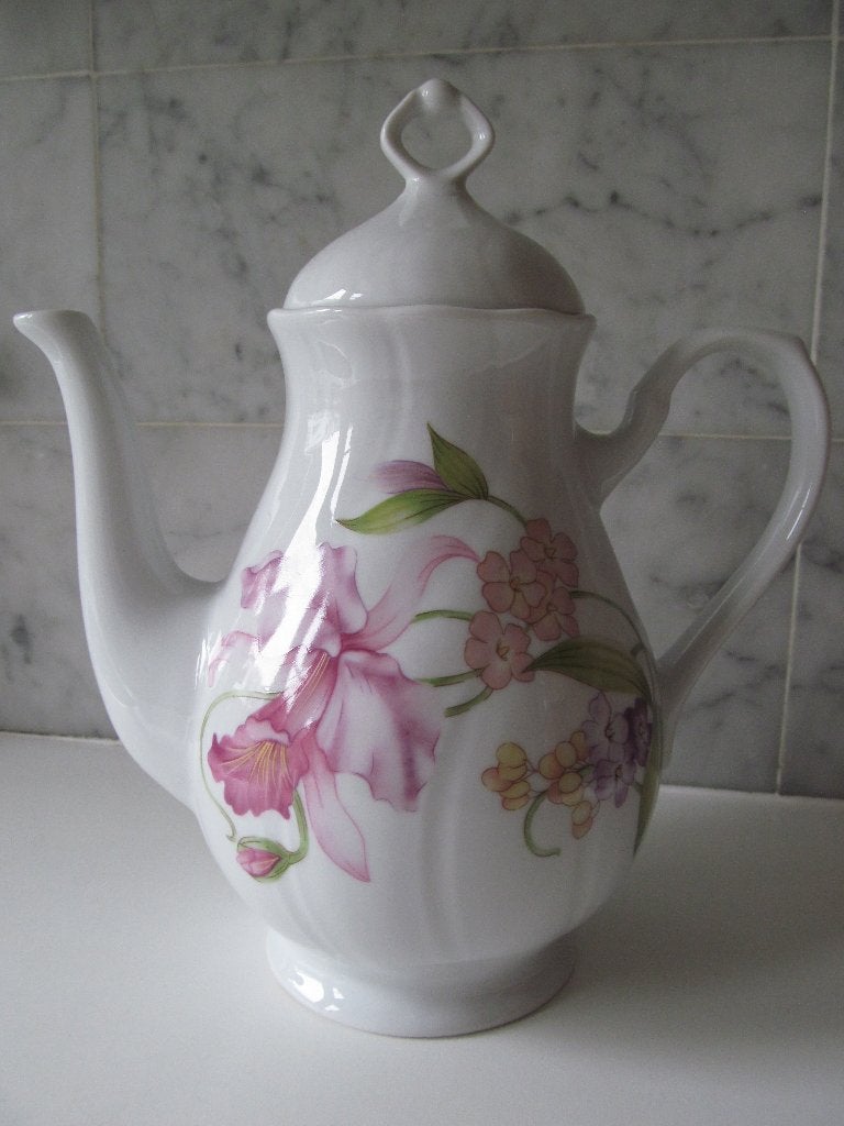 Vintage theepot, Korona, wit met bloemdessin, Huis en Inrichting, Keuken | Servies, Overige materialen, Overige typen, Nieuw, Ophalen of Verzenden