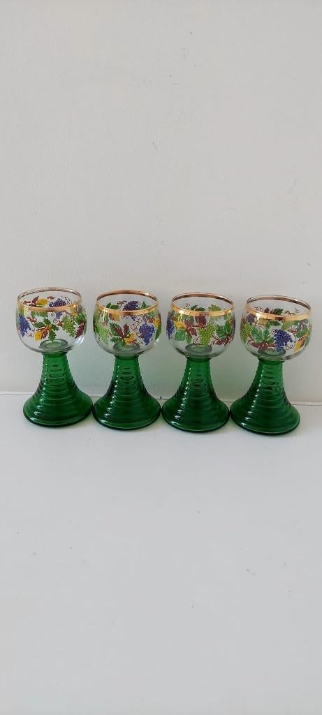 4 Vintage roemer Römer bacchus wijn glazen uniek, Glas of Glazen, Eu, Eu, Ophalen of Verzenden