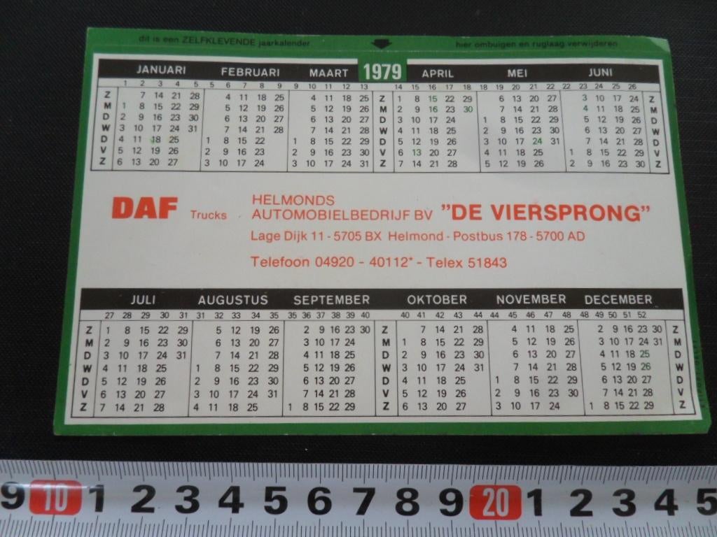 sticker Kalender 1979 Helmond DE VIERSPRONG  DAF Trucks, Ophalen, Zo goed als nieuw
