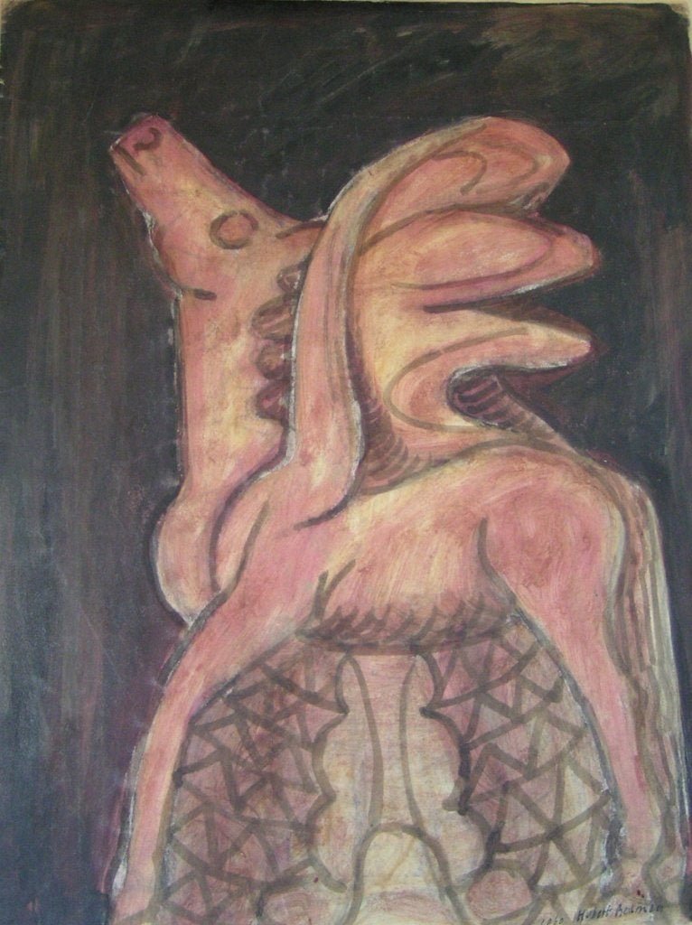 Hubert bekman 1960 Pegasus sculptuur opzet (Acryl on canvas), Antiek en Kunst, Bijzondere lijst, Olieverf, Klassiek, Overige onderwerpen