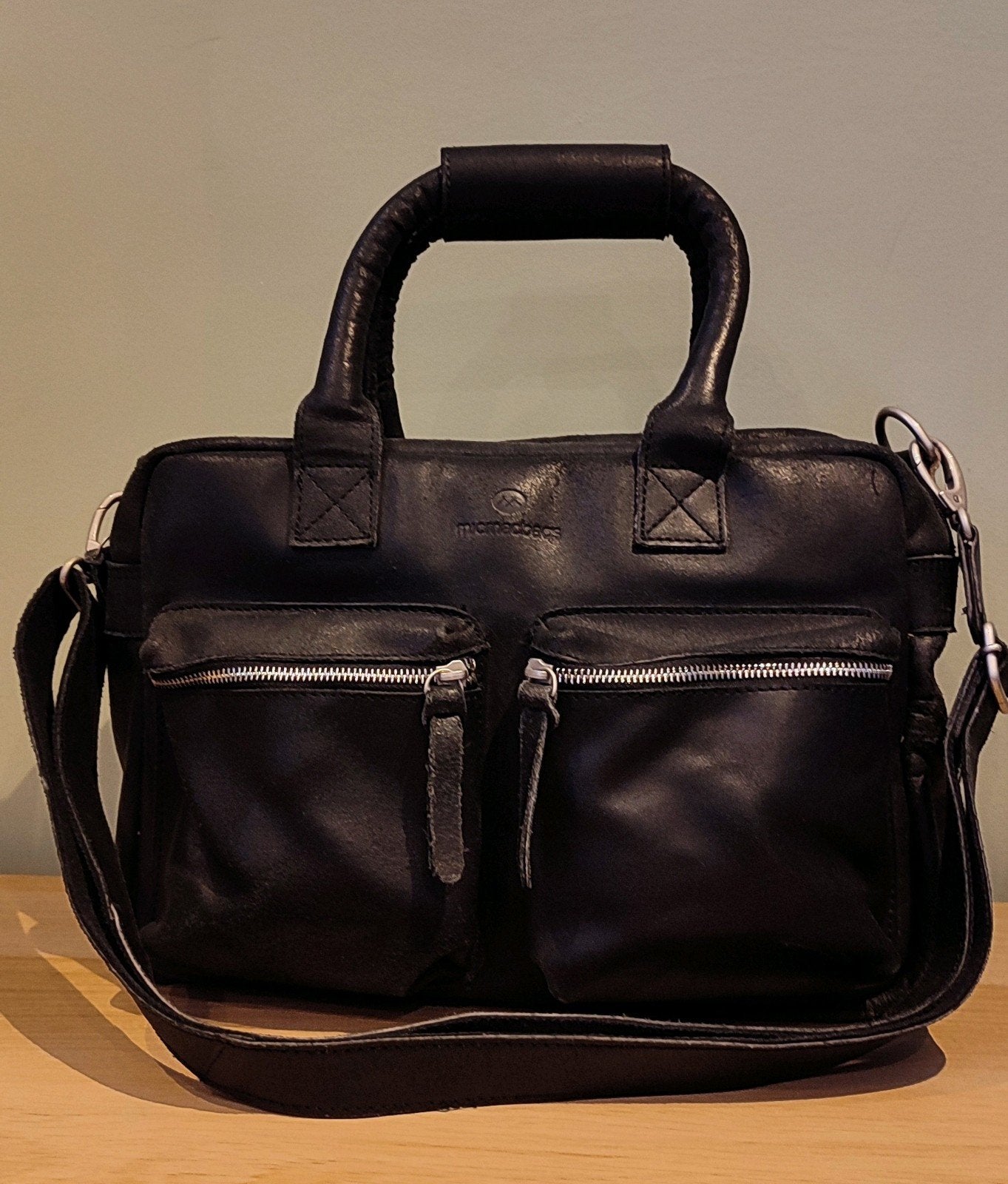 Zwarte leren damestas, MICMACBAGS laptoptas, Computers en Software, Laptoptassen, Ophalen, 15 inch, Refurbished, Aktetas