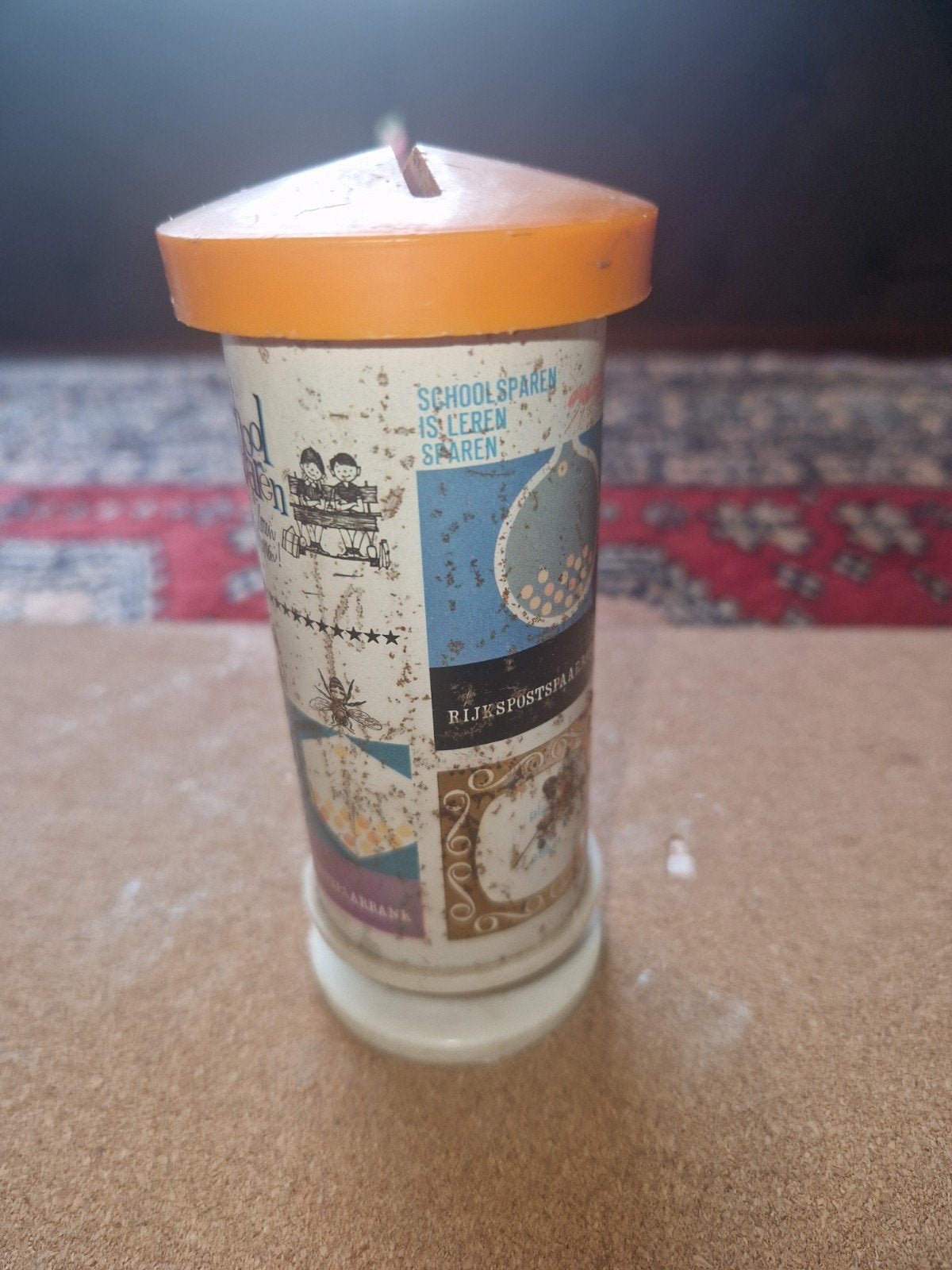 Vintage Rijkspostspaarbank spaarpot uit de jaren 60 of 70, Ophalen of Verzenden, Gebruikt, Metaal of Blik, Overige thema's