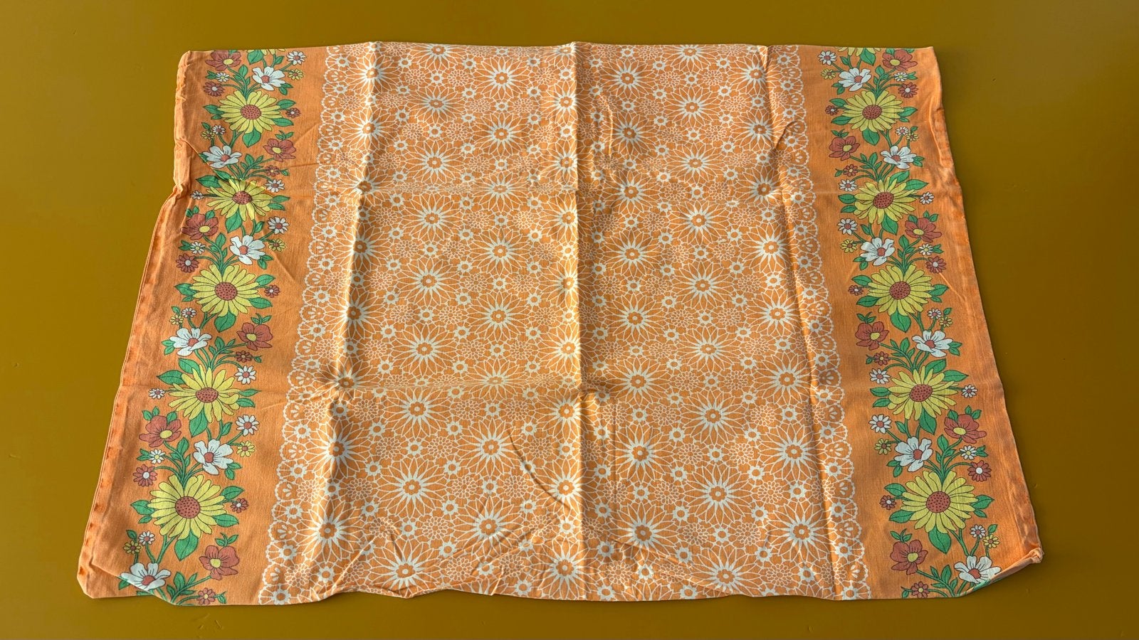 Vintage Kussensloop met Bloemenprint - Oranje, Ophalen of Verzenden, Gebruikt, Oranje
