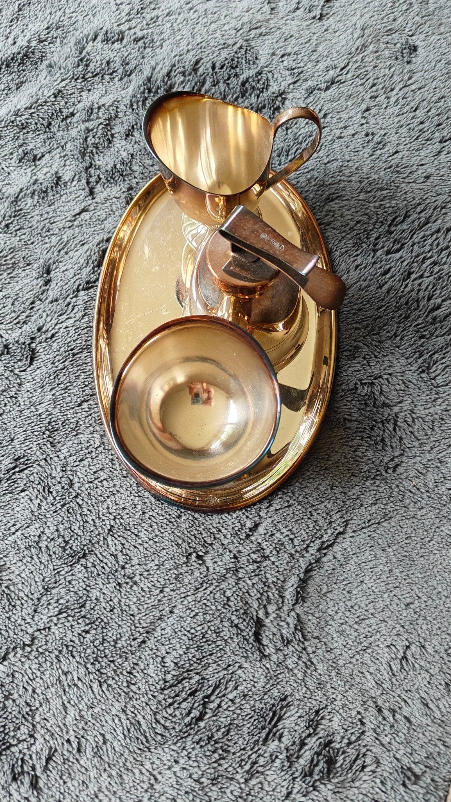 Vintage verzilverd dienblad met suiker-, melk en slagroomkan, Antiek en Kunst, Ophalen of Verzenden, Zilver