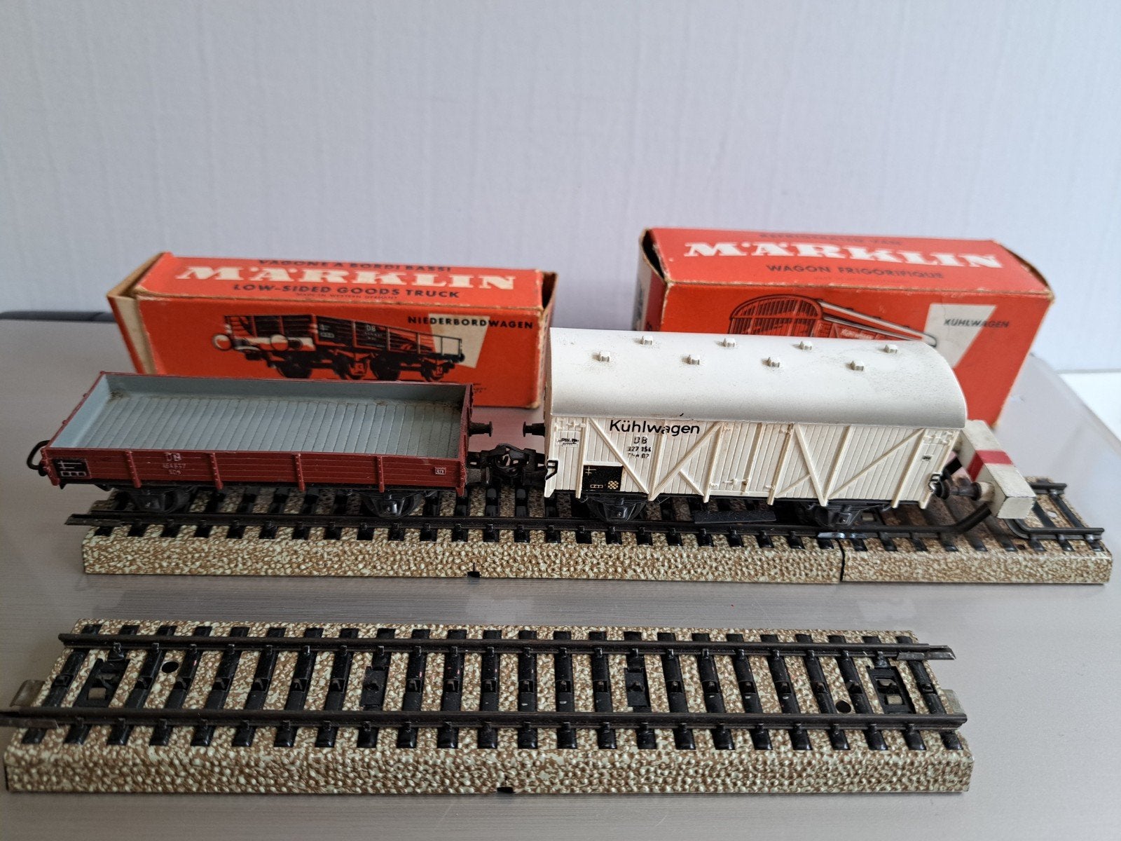 Marklin koelwagon, open goederenwagon, rails en eindstuk, Overige merken, Gelijkstroom, Rails, Ophalen of Verzenden