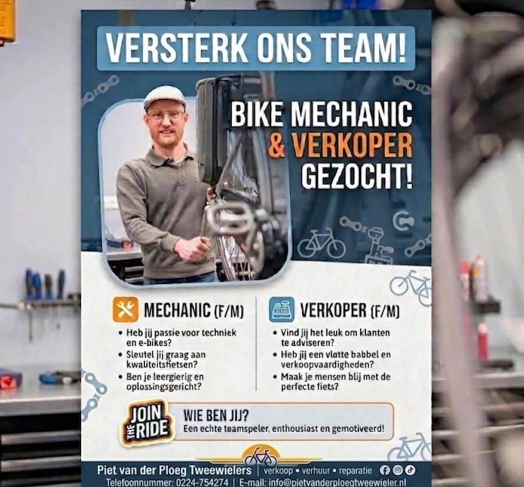 GEZOCHT fietsenmaker fietsmonteur of verkoper/ster