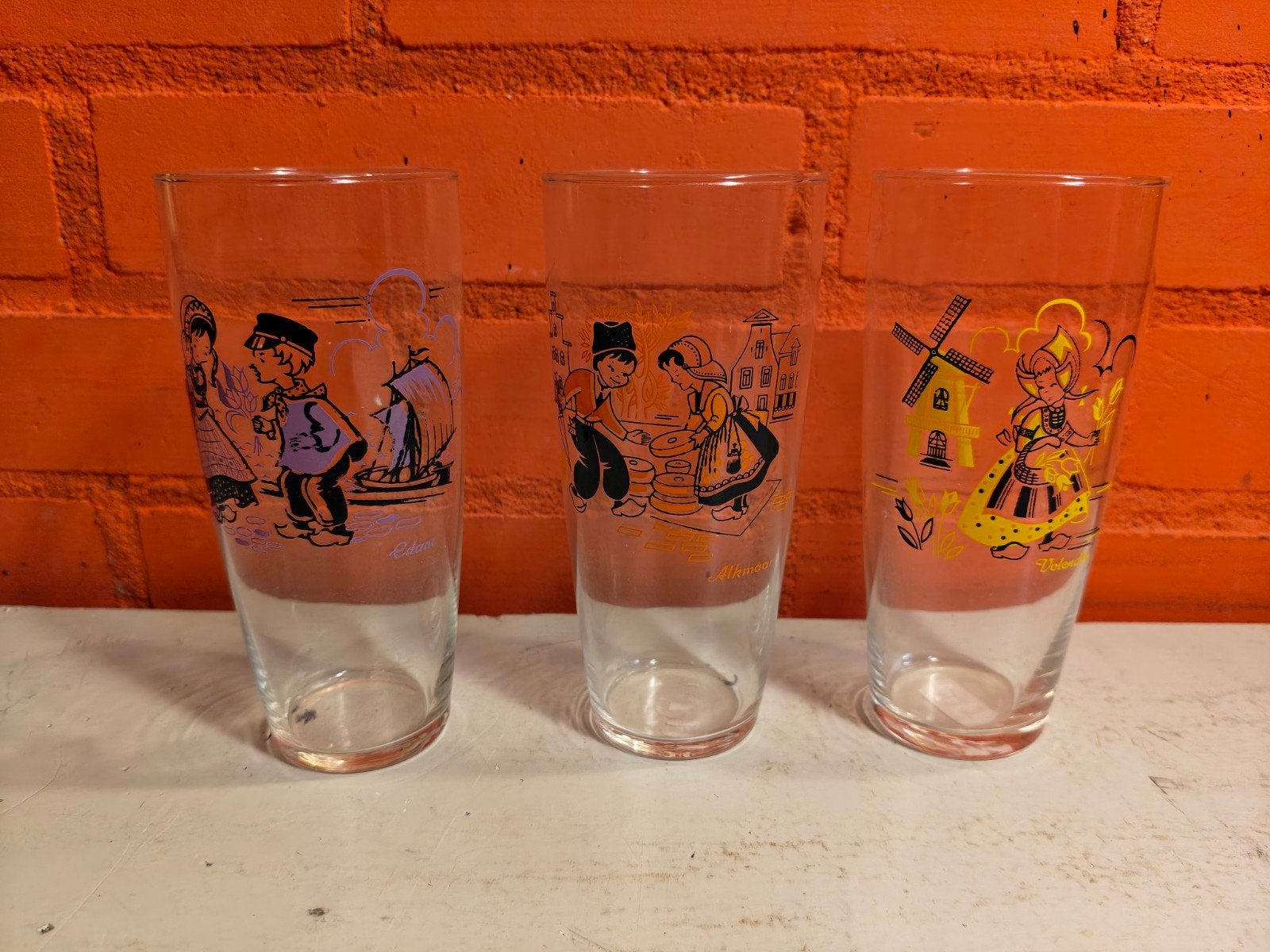 Set van 3 Vintage Hollandse Glazen - Edam, Alkmaar, Volendam, Ophalen of Verzenden