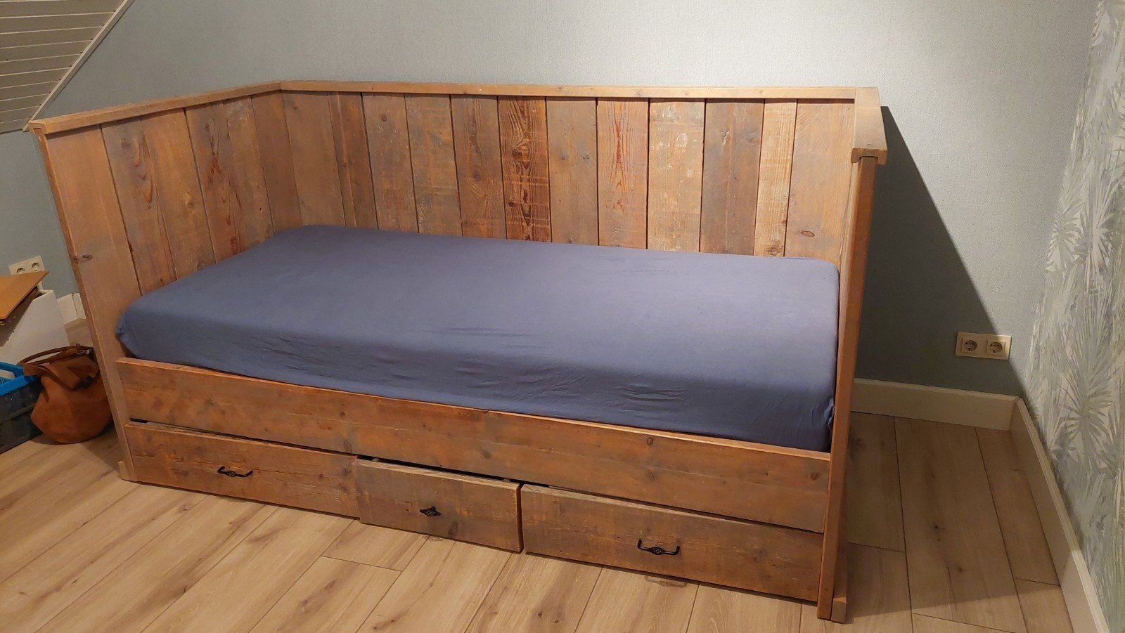 1persoons steigerbed, Ophalen, 90 cm, Eenpersoons, Steigerhout