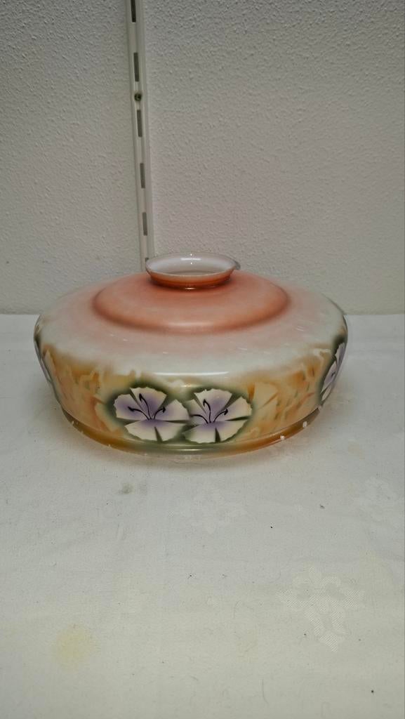 Vintage glazen lampenkap/plafonnier met bloemmotief, Ophalen of Verzenden