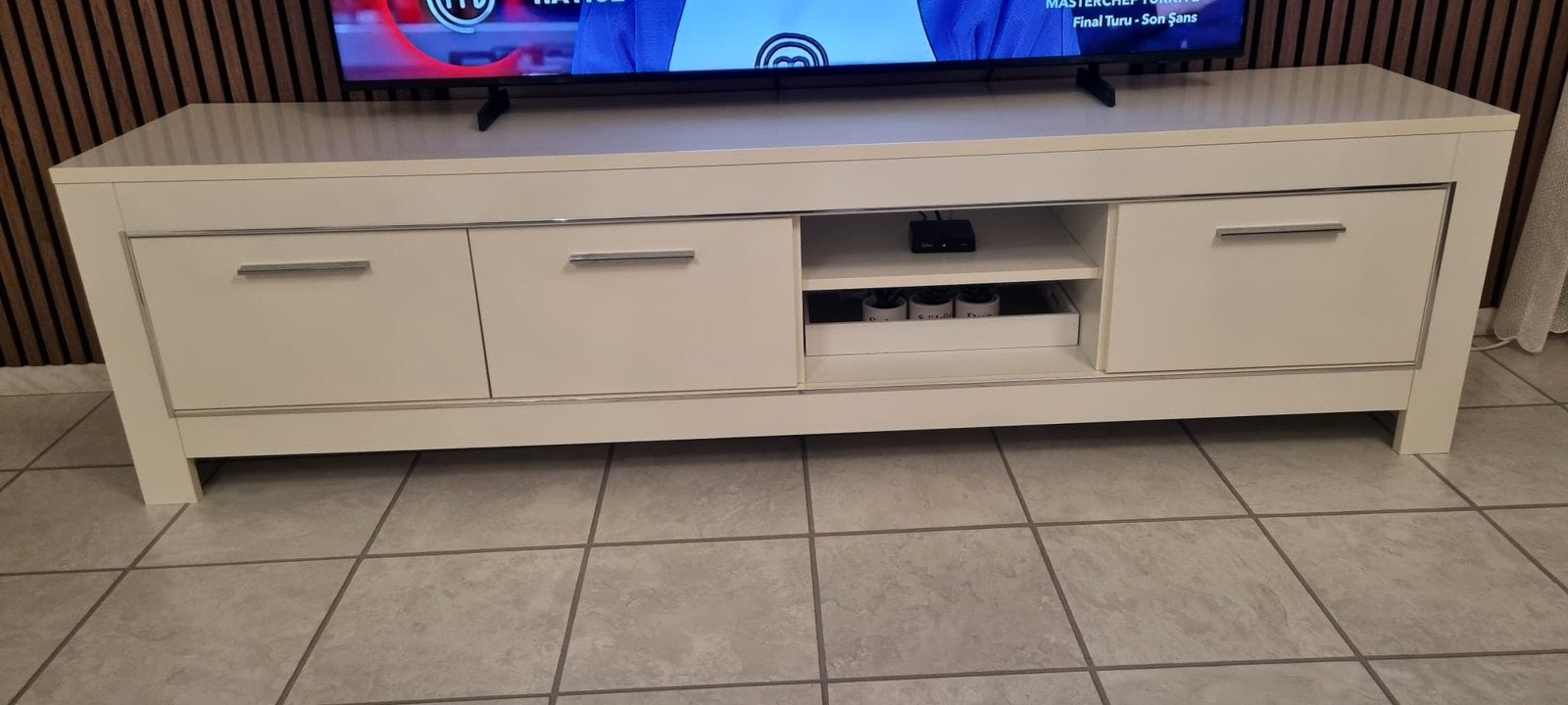 Groote hoekbank grijs , tv kast , salontafel, Ophalen, Minder dan 100 cm, 25 tot 50 cm, Glas