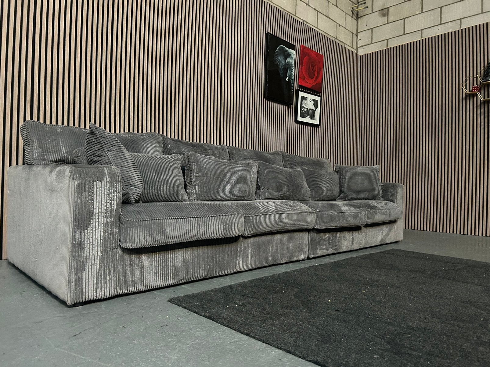 GRATIS LEVERING Bank Ribstof Donkergrijs 320X104 GEREINIGD, 100 tot 125 cm, 300 cm of meer, Ophalen of Verzenden, Zo goed als nieuw