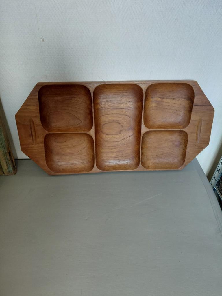 Vintage houten vakken tapas snack schaal, Verzamelen, Retro, Ophalen, Huis en Inrichting
