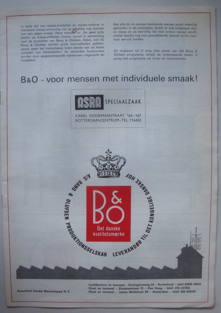Folder B & O Bang & Olufsen 1964 TV's, Radio's, Luidsprekers, Folder, Ophalen of Verzenden, Zo goed als nieuw, B & O Bang & Olufsen