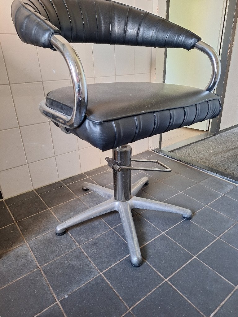 Vintage Kappersstoel / Barbiersstoel – Leer (Hydraulisch), Ophalen, Gebruikt, Twee, Zwart