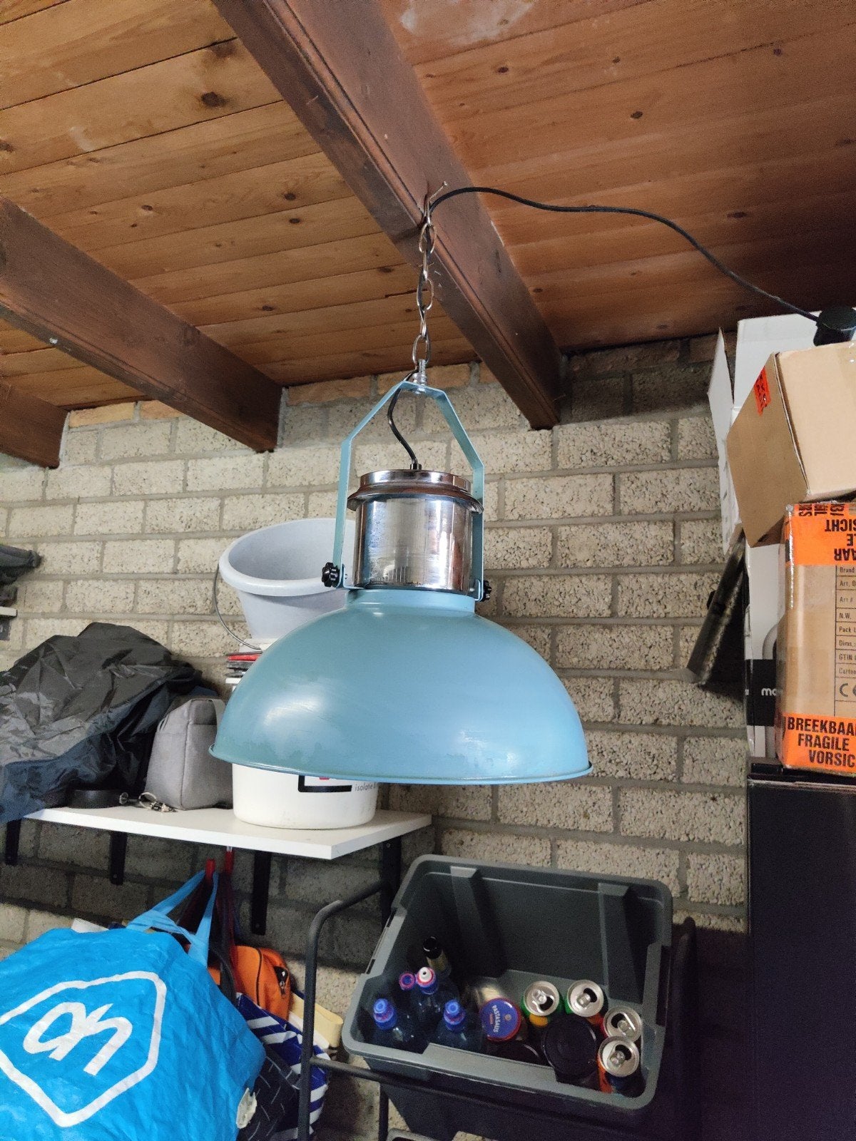 industriële lamp turquoise groen 38cm, Ophalen, Zo goed als nieuw, Metaal, E27 (groot)