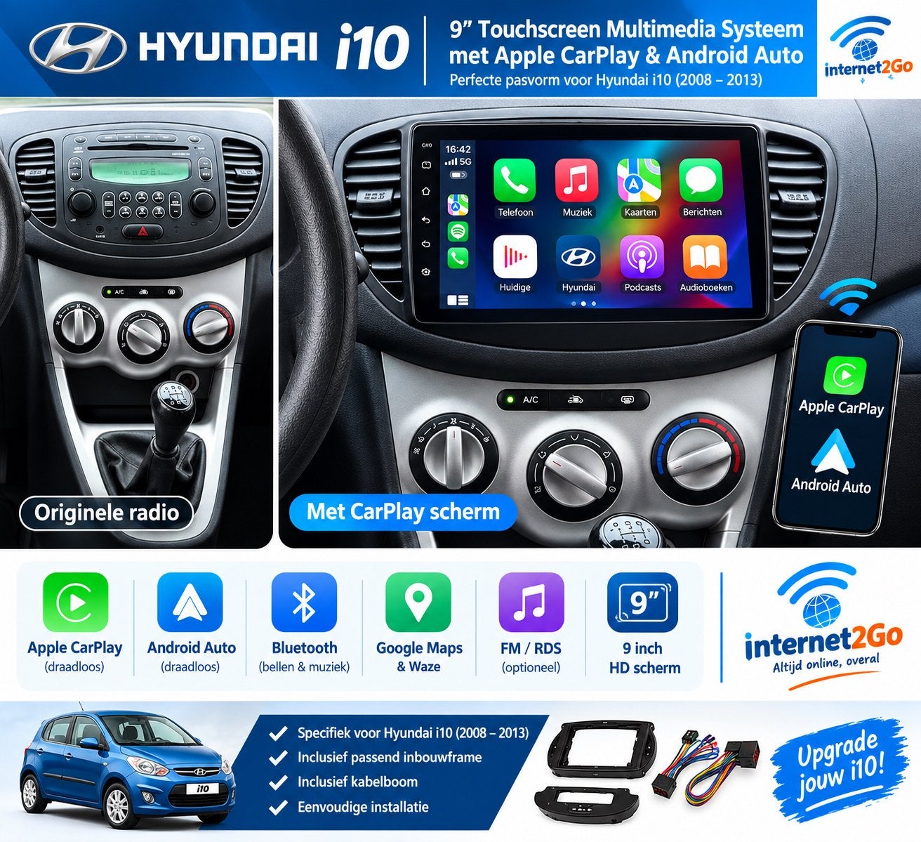 Hyundai i10 Autoradio met CarPlay & Android Auto, Ophalen of Verzenden, Nieuw