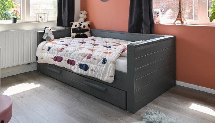 Bed WOOOD Dennis met onderlade voor extra matras, Huis en Inrichting, Slaapkamer | Bedden, Ophalen, Gebruikt, 90 cm, Eenpersoons