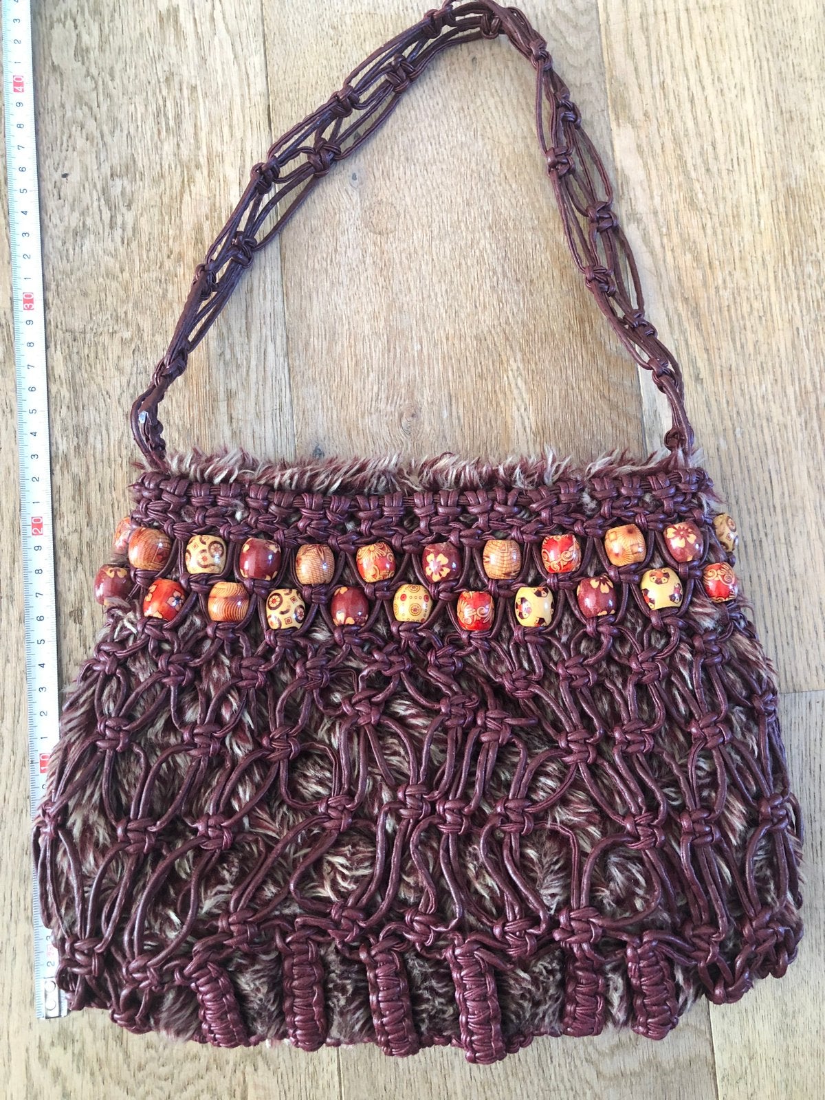 Handtas met Houten Kralen, Ophalen of Verzenden, Bruin, Handtas