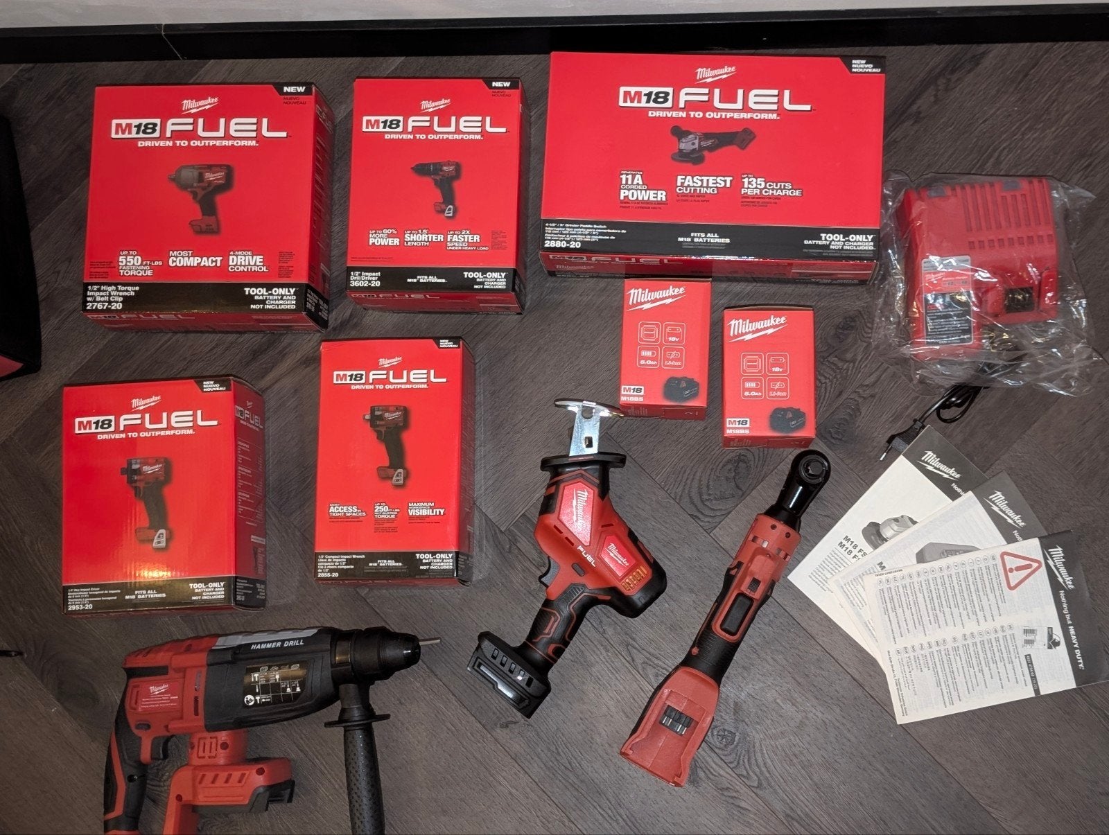Nieuwe Milwaukee M18 FUEL set, 8 machines, 5.0Ah accu’s etc, Ophalen of Verzenden, Nieuw